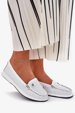 Damskie buty S.Barski Loafersy Damskie|Mokasyny Damskie Skórzane*Skórzane Mokasyny Damskie S.Barski LR51-673 Białe