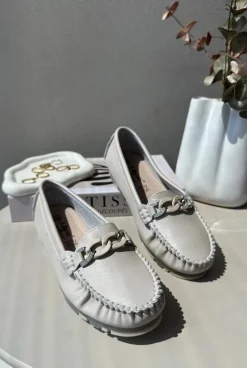 Damskie buty S.Barski Loafersy Damskie|Mokasyny Damskie Skórzane*Skórzane Mokasyny Damskie Z Ozdobą Beżowe S.Barski LR339 Beżowy