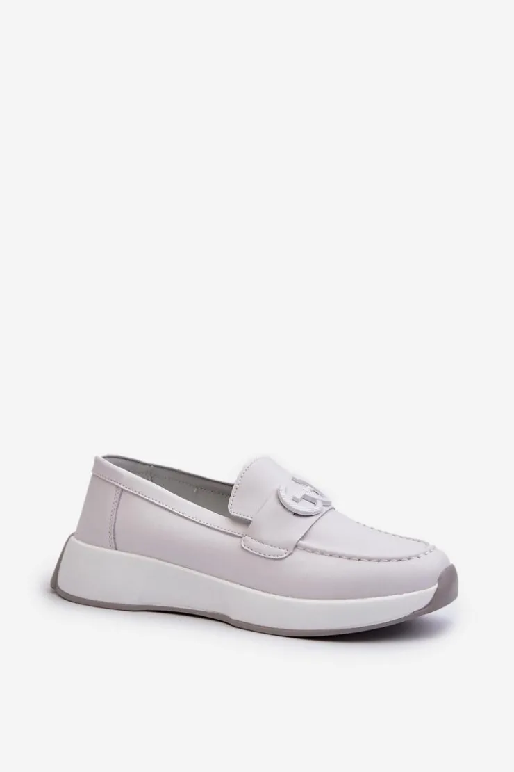 Damskie Damskie buty S.Barski Skórzane Mokasyny Damskie Na Platformie Jasnoszare S.Barski LR490