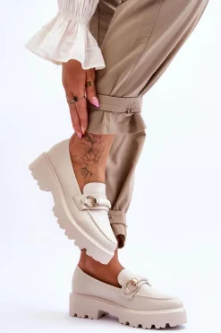 Boto Mokasyny Damskie Skórzane*Skórzane Mokasyny Damskie Beżowe Camerin