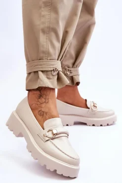 Boto Mokasyny Damskie Skórzane*Skórzane Mokasyny Damskie Beżowe Camerin