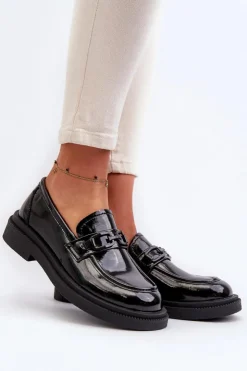 Evento Loafersy Damskie|Mokasyny Damskie Lakierowane*Skórzane Mokasyny Damskie Lakierowane Czarne Keelana