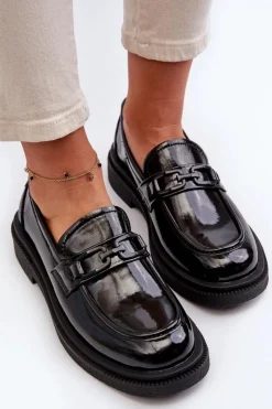Evento Loafersy Damskie|Mokasyny Damskie Lakierowane*Skórzane Mokasyny Damskie Lakierowane Czarne Keelana