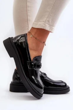 Evento Loafersy Damskie|Mokasyny Damskie Lakierowane*Skórzane Mokasyny Damskie Lakierowane Czarne Keelana