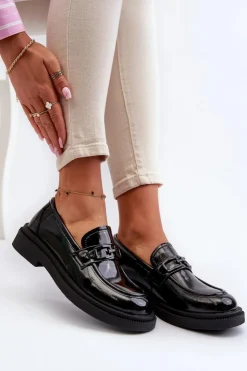 Evento Loafersy Damskie|Mokasyny Damskie Lakierowane*Skórzane Mokasyny Damskie Lakierowane Czarne Keelana