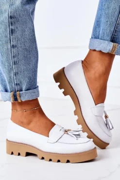 Online Boto Skórzane Mokasyny Lewski Shoes 3053 Białe