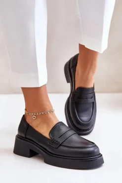 Damskie buty S.Barski Mokasyny Damskie Lakierowane*Skórzane Mokasyny Loafersy Damskie D&A JC42-61 Czarne