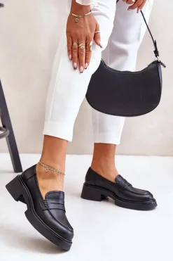 Damskie buty S.Barski Mokasyny Damskie Lakierowane*Skórzane Mokasyny Loafersy Damskie D&A JC42-61 Czarne