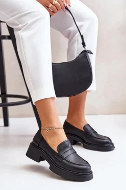 Damskie buty S.Barski Mokasyny Damskie Lakierowane*Skórzane Mokasyny Loafersy Damskie D&A JC42-61 Czarne