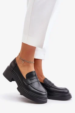 Damskie buty S.Barski Mokasyny Damskie Lakierowane*Skórzane Mokasyny Loafersy Damskie D&A JC42-61 Czarne