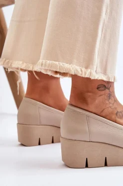 Best Boto Skórzane Mokasyny Na Koturnie Beżowe Lemar Felicita Beżowy