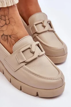 Best Boto Skórzane Mokasyny Na Koturnie Beżowe Lemar Felicita Beżowy