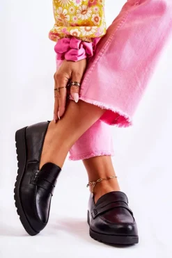 Outlet Boto Skórzane Mokasyny Na Koturnie La.Fi Czarne Alannah