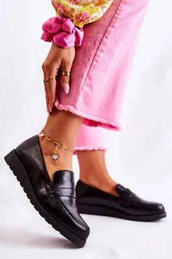 Outlet Boto Skórzane Mokasyny Na Koturnie La.Fi Czarne Alannah