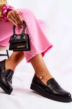 Outlet Boto Skórzane Mokasyny Na Koturnie La.Fi Czarne Alannah