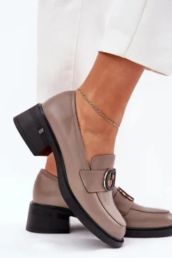 Clearance Buty damskie Vinceza Skórzane Mokasyny Na Obcasie Vinceza 18102 Beżowe