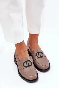 Clearance Buty damskie Vinceza Skórzane Mokasyny Na Obcasie Vinceza 18102 Beżowe