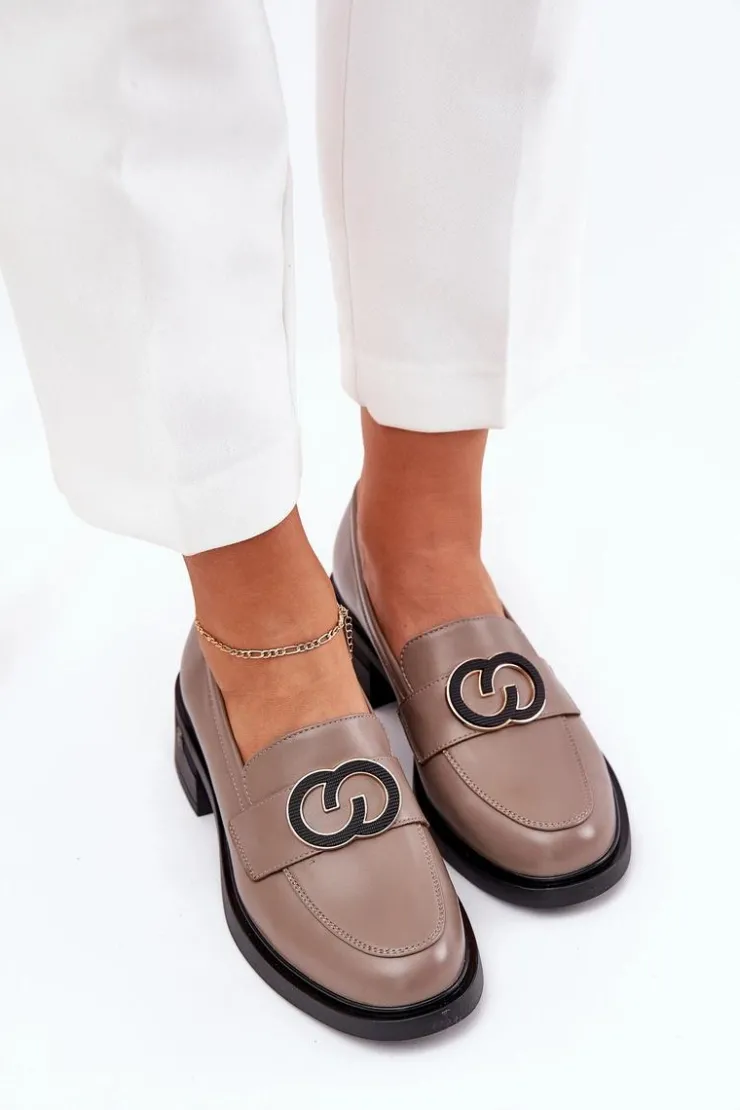 Clearance Buty damskie Vinceza Skórzane Mokasyny Na Obcasie Vinceza 18102 Beżowe