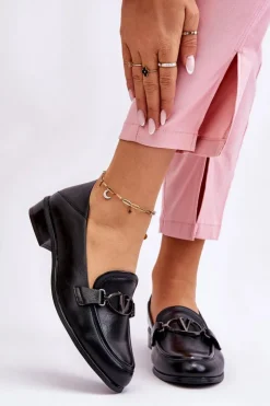 Buty damskie Vinceza Mokasyny Damskie Skórzane*Skórzane Mokasyny Na Płaskim Obcasie Czarne Marra