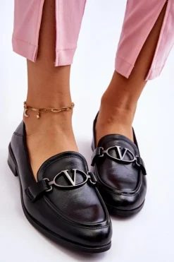 Buty damskie Vinceza Mokasyny Damskie Skórzane*Skórzane Mokasyny Na Płaskim Obcasie Czarne Marra