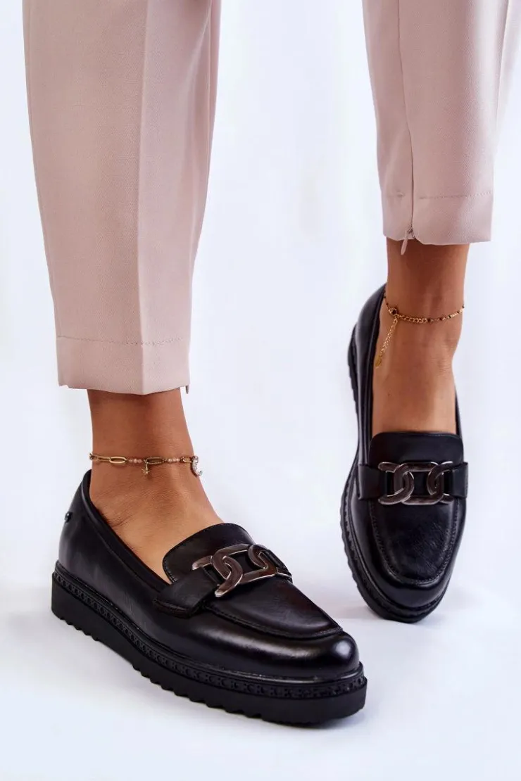 Damskie Buty damskie Vinceza Skórzane Mokasyny Na Platformie Czarne Abisso