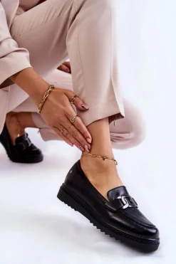 Damskie Buty damskie Vinceza Skórzane Mokasyny Na Platformie Czarne Abisso