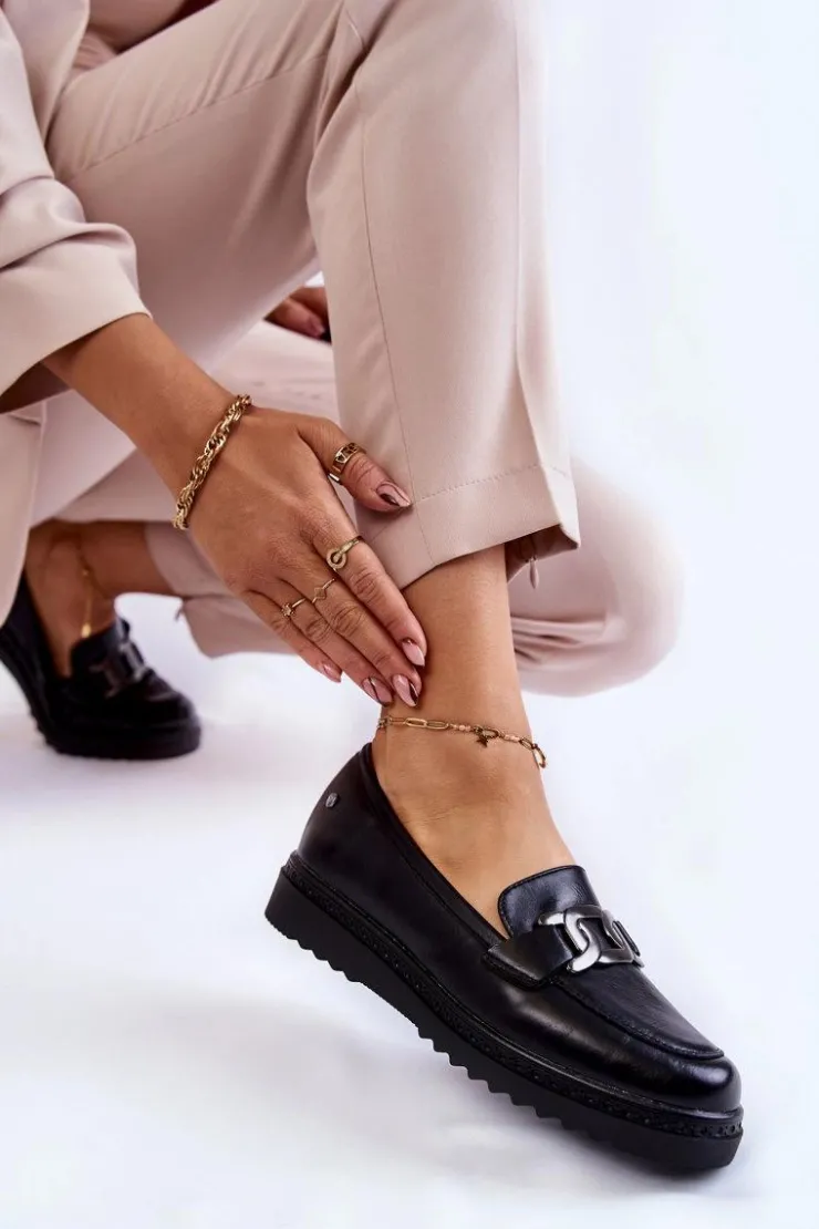 Damskie Buty damskie Vinceza Skórzane Mokasyny Na Platformie Czarne Abisso