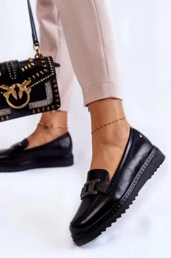 Damskie Buty damskie Vinceza Skórzane Mokasyny Na Platformie Czarne Abisso