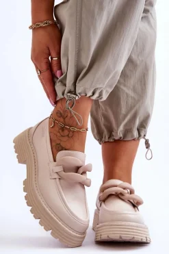 Damskie Big Star Shoes Skórzane Mokasyny Półbuty Big Star LL274581 Beżowe