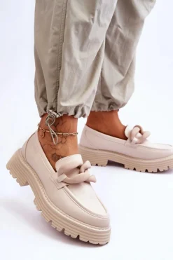 Damskie Big Star Shoes Skórzane Mokasyny Półbuty Big Star LL274581 Beżowe