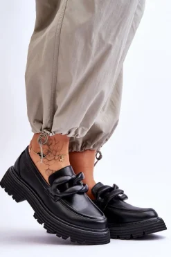 Big Star Shoes Mokasyny Damskie Skórzane*Skórzane Mokasyny Półbuty Big Star LL274580 Czarne