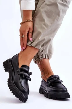 Big Star Shoes Mokasyny Damskie Skórzane*Skórzane Mokasyny Półbuty Big Star LL274580 Czarne