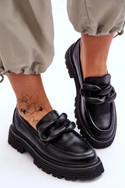 Big Star Shoes Mokasyny Damskie Skórzane*Skórzane Mokasyny Półbuty Big Star LL274580 Czarne