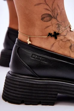 Big Star Shoes Mokasyny Damskie Skórzane*Skórzane Mokasyny Półbuty Big Star LL274580 Czarne