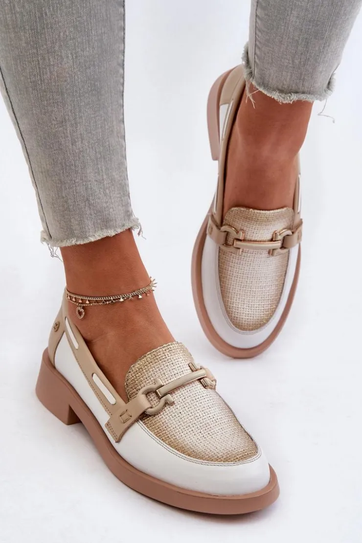 Damskie Maciejka Skórzane Mokasyny Półbuty Damskie 06493-11 Biało-Beżowe