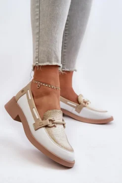 Damskie Maciejka Skórzane Mokasyny Półbuty Damskie 06493-11 Biało-Beżowe