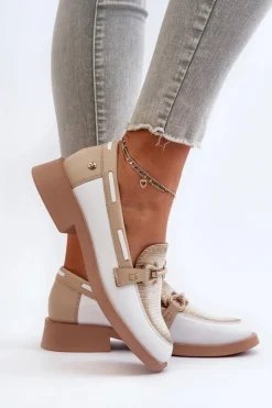 Damskie Maciejka Skórzane Mokasyny Półbuty Damskie 06493-11 Biało-Beżowe