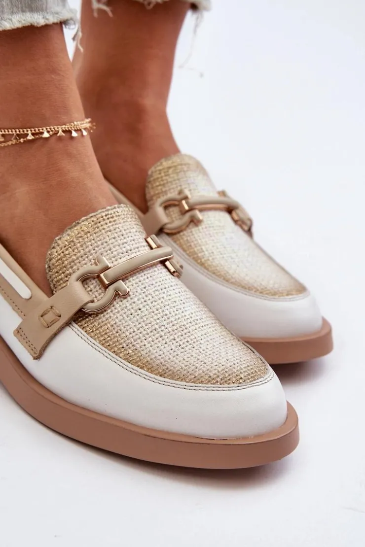 Damskie Maciejka Skórzane Mokasyny Półbuty Damskie 06493-11 Biało-Beżowe