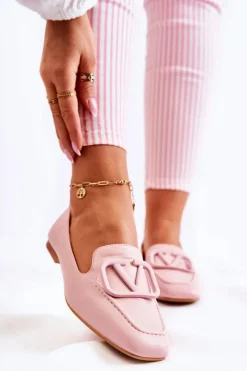 Boto Mokasyny Damskie Skórzane*Skórzane Mokasyny Półbuty Z Ozdobą Różowe Hermosa