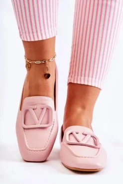 Boto Mokasyny Damskie Skórzane*Skórzane Mokasyny Półbuty Z Ozdobą Różowe Hermosa