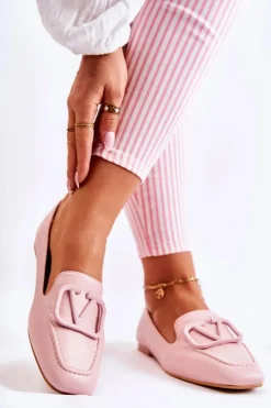 Boto Mokasyny Damskie Skórzane*Skórzane Mokasyny Półbuty Z Ozdobą Różowe Hermosa