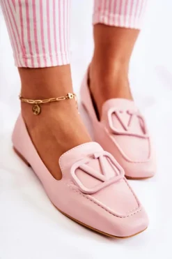 Boto Mokasyny Damskie Skórzane*Skórzane Mokasyny Półbuty Z Ozdobą Różowe Hermosa