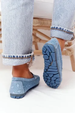 Damskie Evento Skórzane Mokasyny RIO FLORE Eco-Friendly Niebieskie