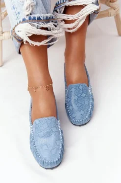 Damskie Evento Skórzane Mokasyny RIO FLORE Eco-Friendly Niebieskie