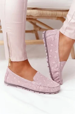 Evento Mokasyny Damskie Skórzane*Skórzane Mokasyny RIO FLORE Eco-Friendly Różowe