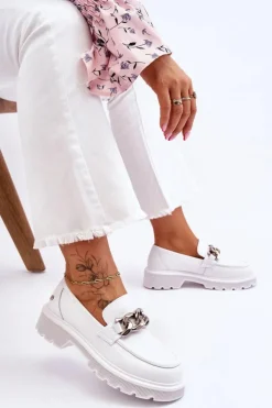 Damskie GOE Skórzane Mokasyny Z Łańcuchem LL2N4038 Białe