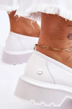 Damskie GOE Skórzane Mokasyny Z Łańcuchem LL2N4038 Białe