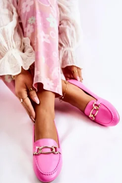 Damskie Boto Skórzane Mokasyny Z Ozdobą Różowe Millario