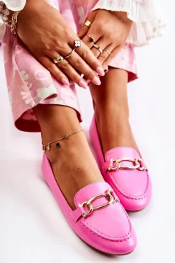 Damskie Boto Skórzane Mokasyny Z Ozdobą Różowe Millario