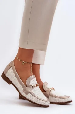 Maciejka Loafersy Damskie|Półbuty Skórzane*Skórzane Mokasyny Z Ozdobą Złote 06442-25 Złote